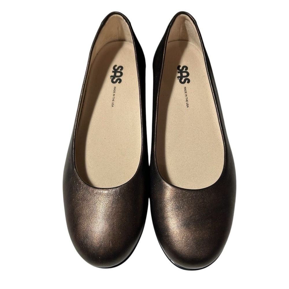 SAS Womens Scenic Ballet Flats Bronze Leather Slip On Comfort Shoes Work 8.5M